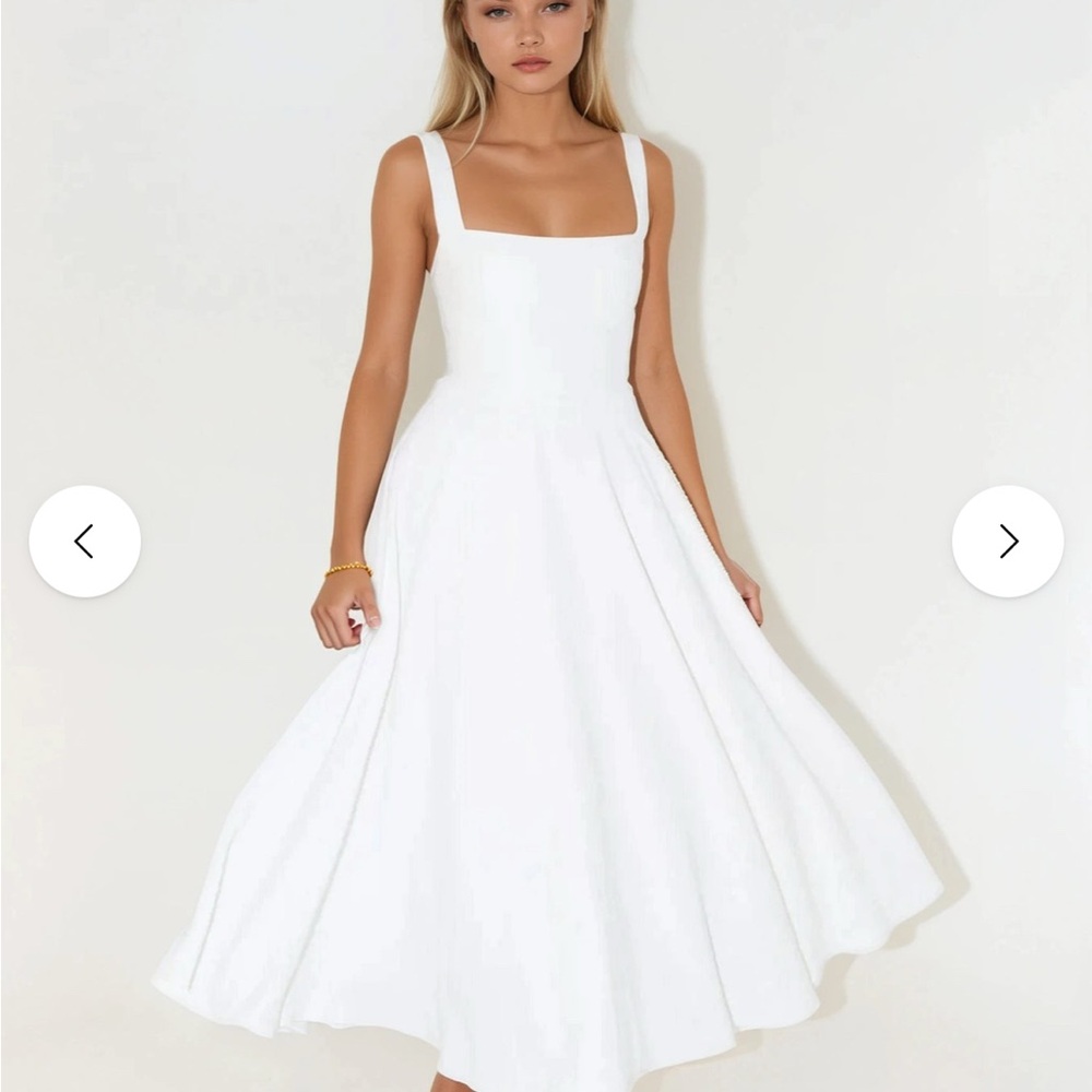 White Pleated A-Line Midi Dress for Brides